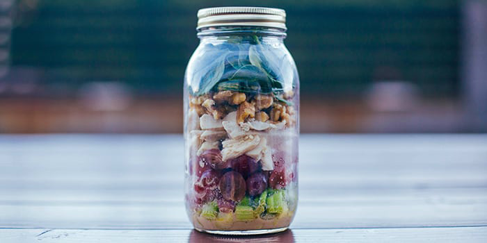 Mustard Chicken And Spinach Salad In A Mason Jar