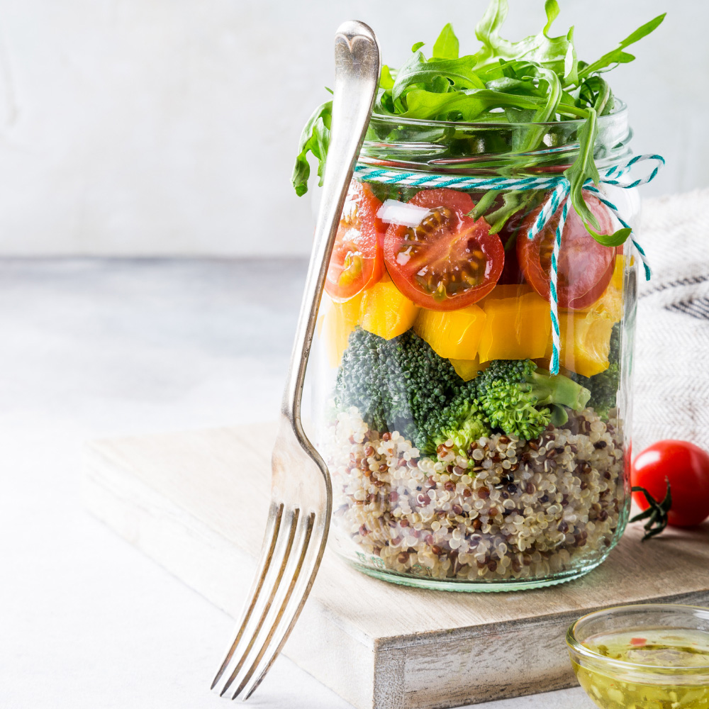 Quinoa Chicken Salad In A Mason Jar