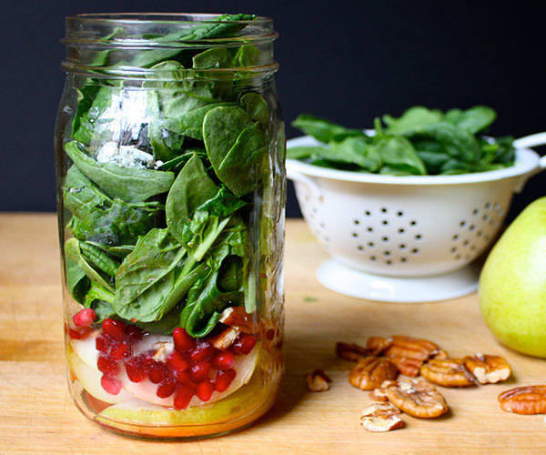 Blue Cheese, Pear, And Spinach Mason Jar Salad